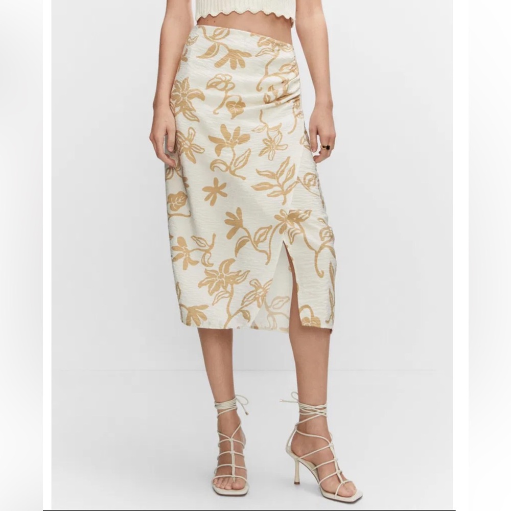 MANGO Floral Texture Skirt